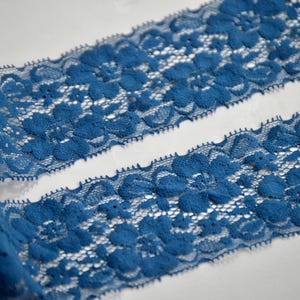 Dark Blue Lace Elastic, Lace Trim - Lace Stretch Elastic -2" Lace by the yard - Hair Elastic -Lace FOE - Stretch Lace