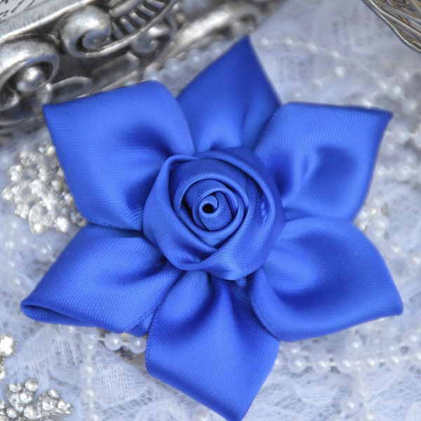 70 Colors Combination, Royal Blue Satin Ribbon Flowers, 3" Satin Fabric Flowers, Rolled Roses, Satin Flower,  Satin Roses,