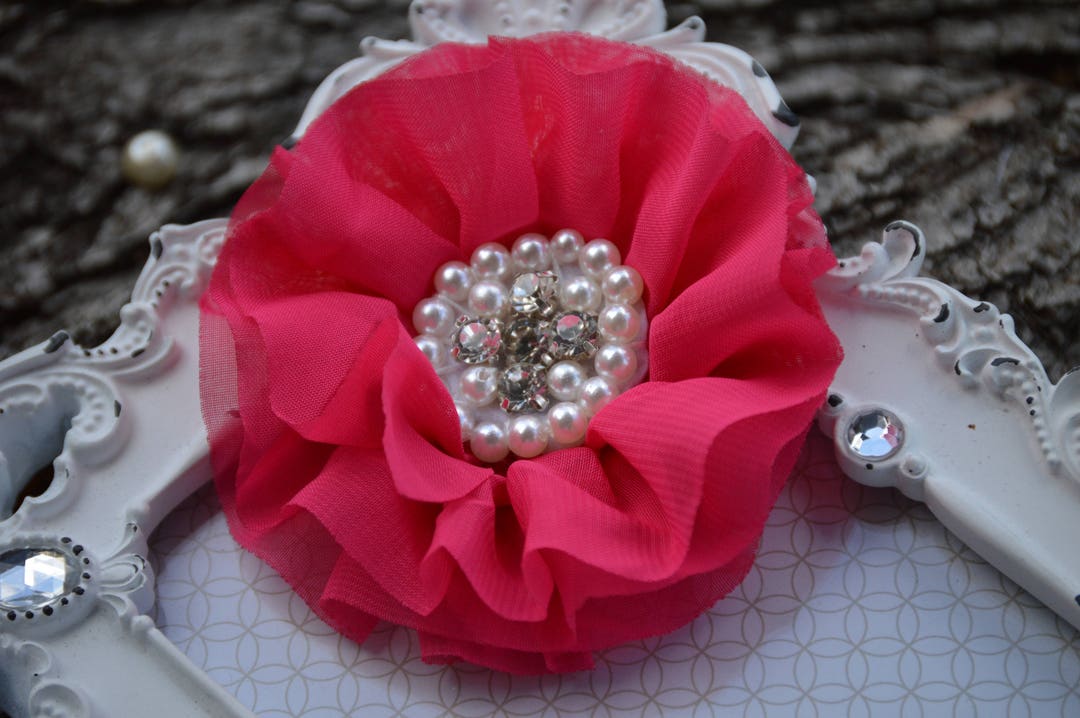 Hot Pink 4 Chiffon Flowers, Fabric Flowers, Chiffon Flower, Ruffle