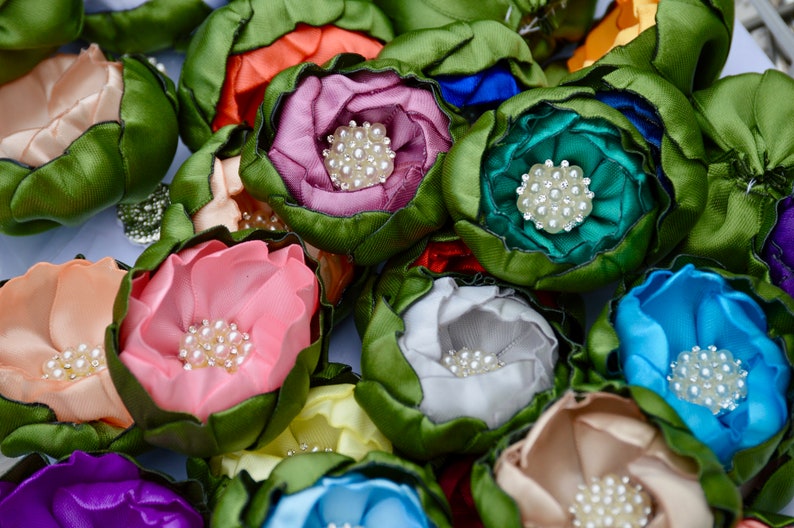 Blush Satin Ribbon Flowers 2 Satin Ribbon Flowers Etsy