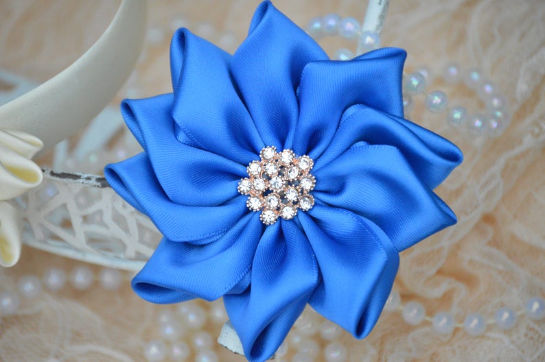 Royal Blue Satin Ribbon Flowers 3 1/2 Satin Fabric - Etsy