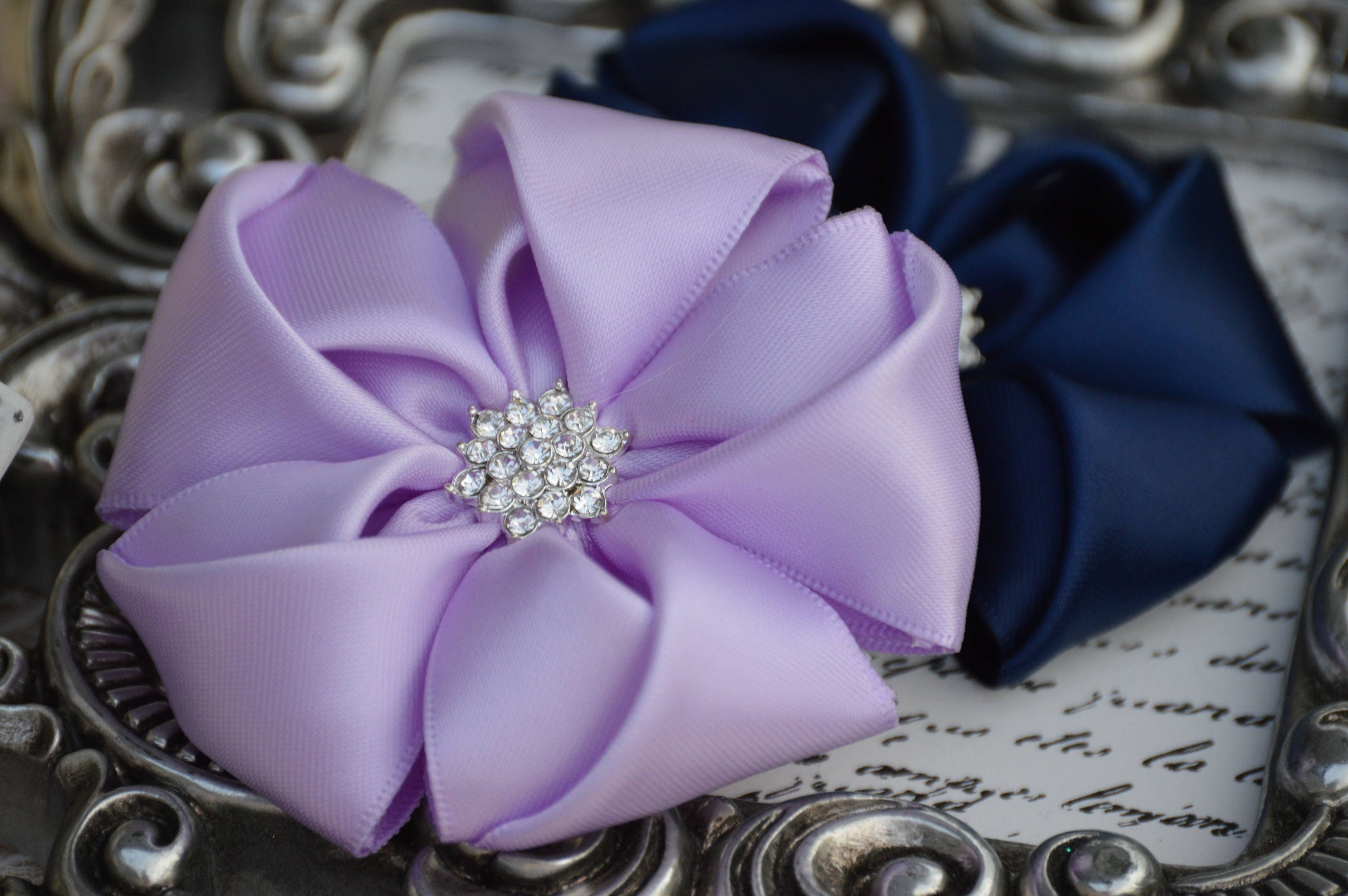 Royal Blue Satin Ribbon Flowers 3 Satin Fabric Flowers | Etsy