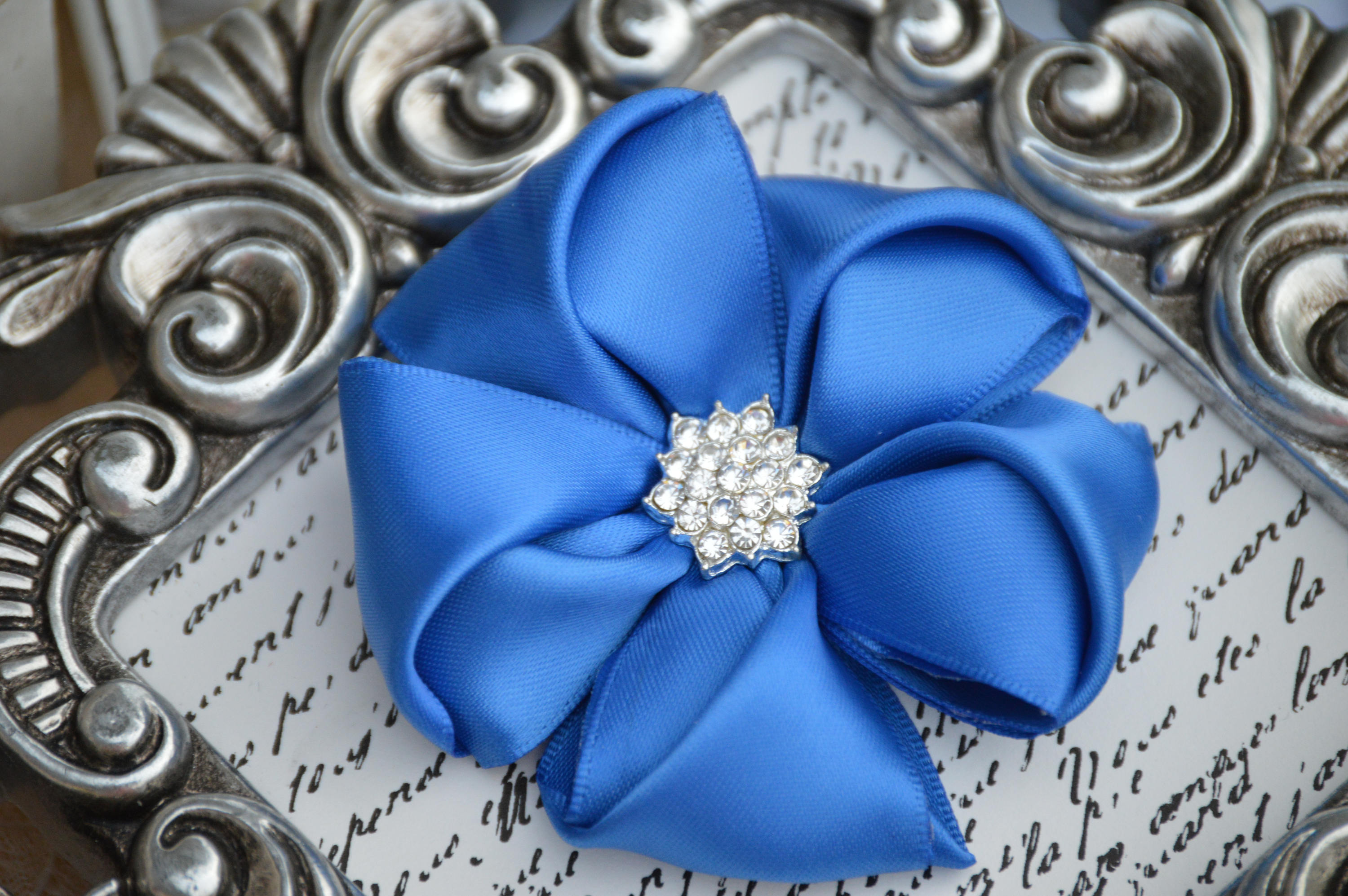 Royal Blue Satin Ribbon Flowers 3 Satin Fabric Flowers | Etsy