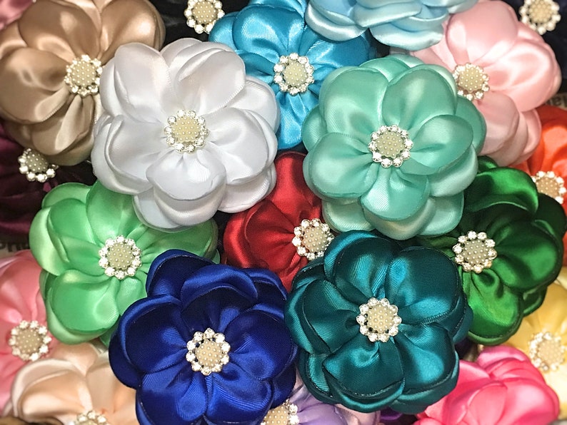 Yellow Satin Ribbon Flowers 3 Satin Fabric Flowers Etsy