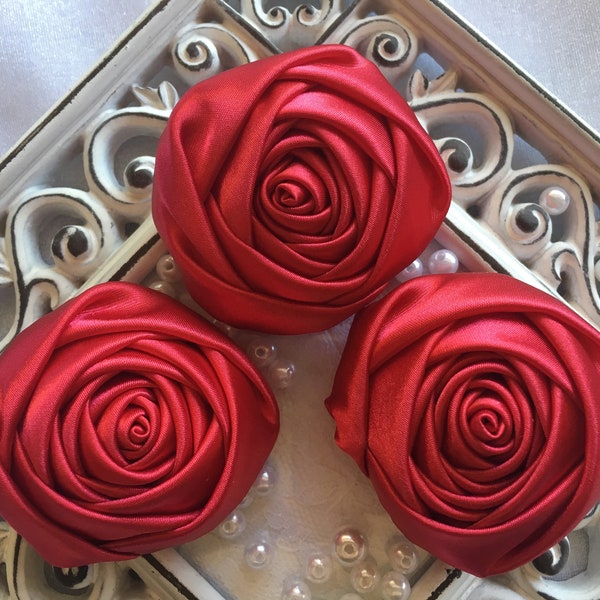 2" Satin Fabric Roses, Red Satin Rolled Rosettes, Satin Roses, Rolled Roses, Fabric Flowers, Satin Flowers, Satin Rosettes, 30 Colors C8