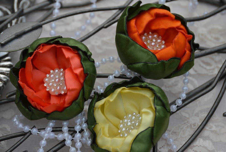 Blush Satin Ribbon Flowers 2 Satin Ribbon Flowers Etsy