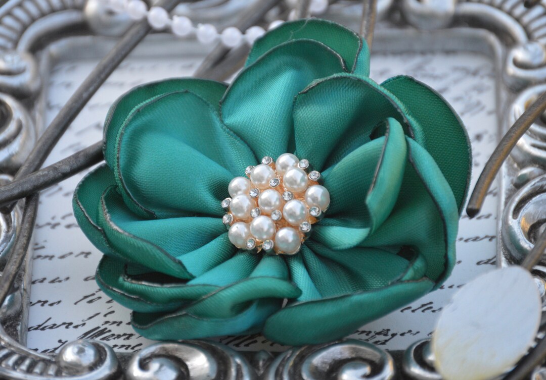 Teal Satin Ribbon Flowers 3 Satin Fabric Flowers Satin Etsy
