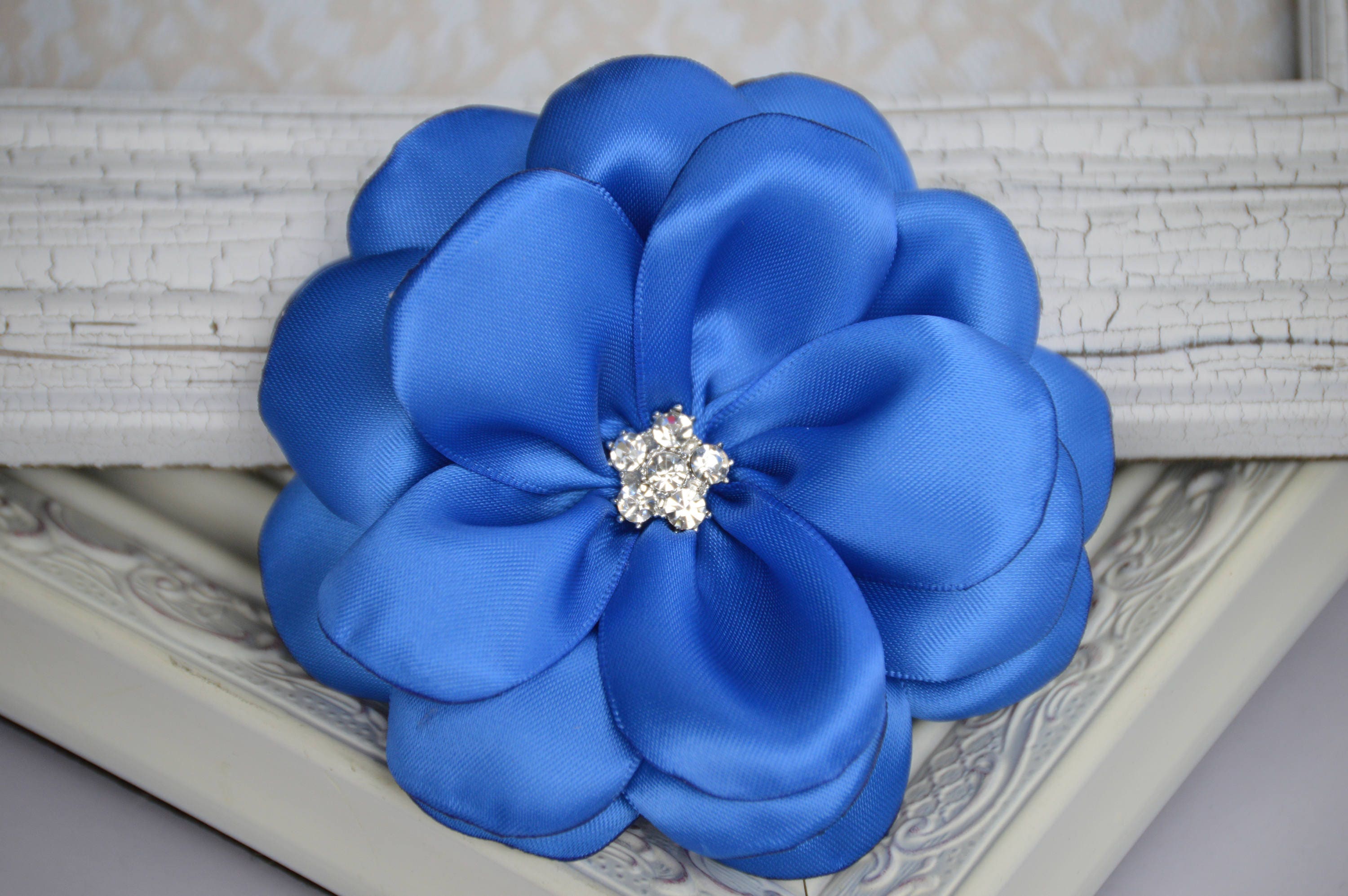 Royal Blue Satin Ribbon Flowers 2.5 Satin Fabric | Etsy