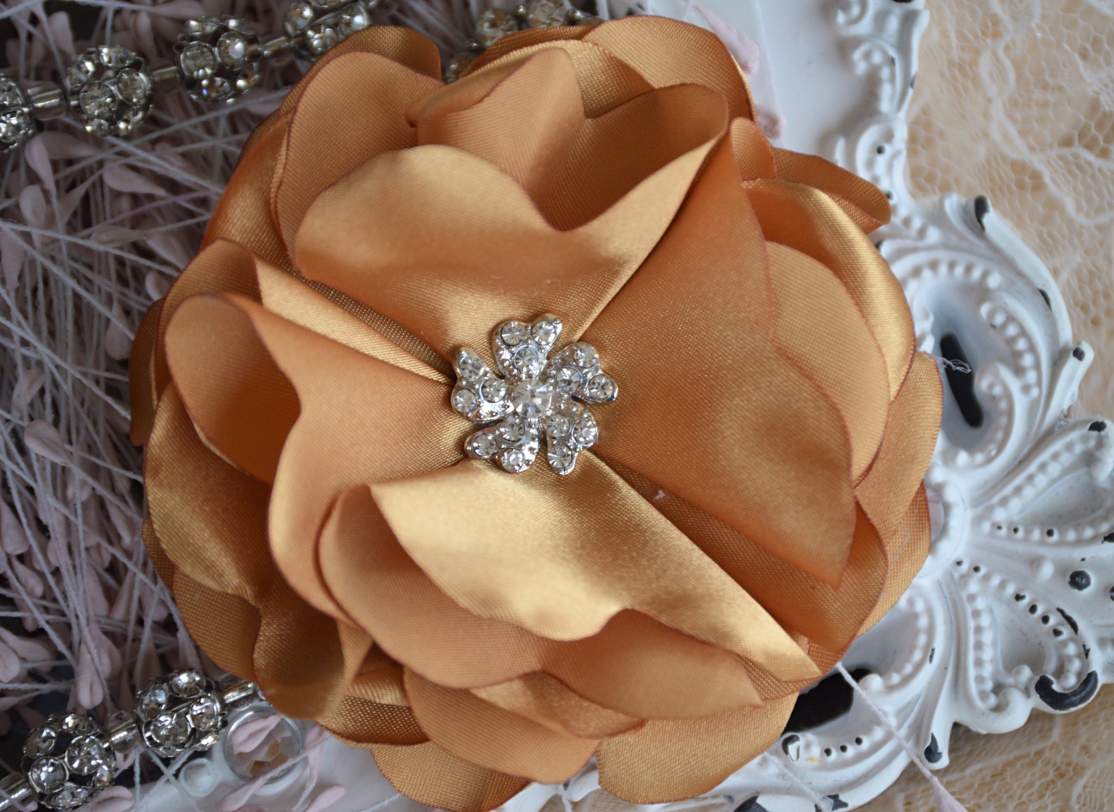 Gold Fabric Flower 3 Fabric Flowers Fabric Flowers Etsy