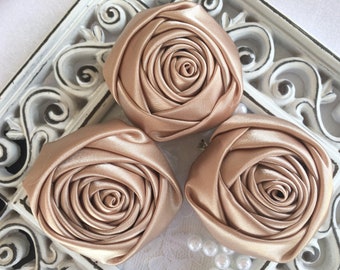 2" Satin Fabric Roses, Champagne Satin Rolled Rosettes, Satin Roses, Rolled Roses, Fabric Flowers, Satin Flowers, Satin Rosettes,  C16