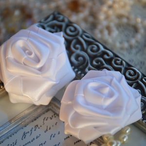 Satin Roses, 2 Satin Rosettes, White Satin Rolled Rosettes, Fabric ...