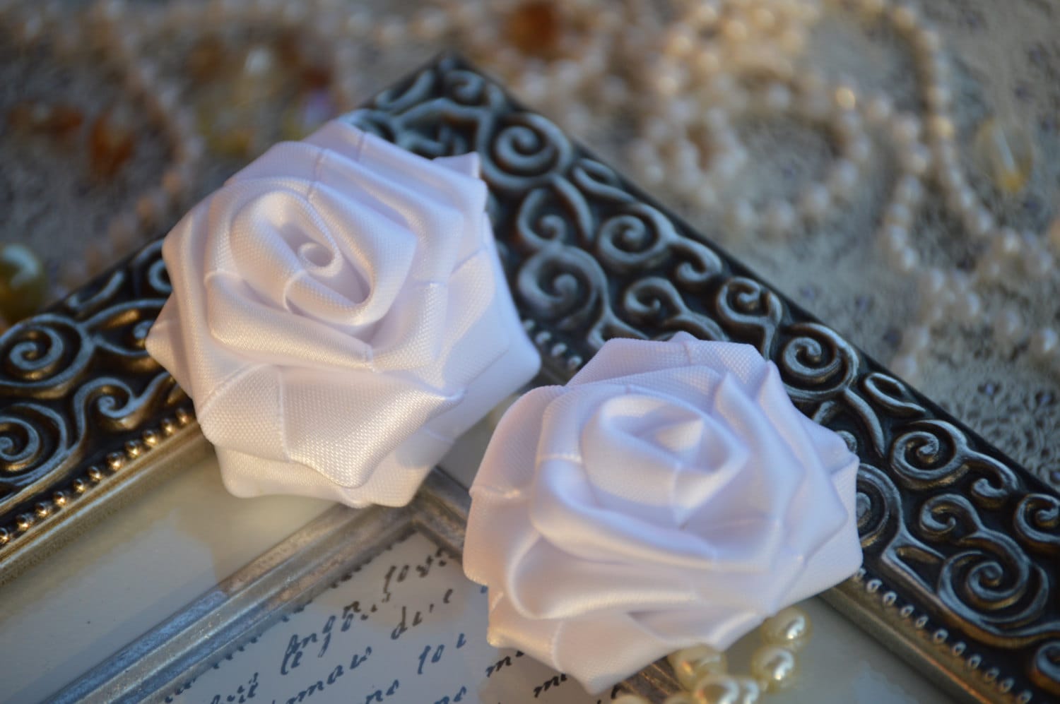 Satin Roses 2 Satin Rosettes White Satin Rolled Etsy