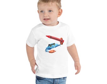 Camiseta infantil de cangrejo ninja • Camiseta de algodón suave para niños, estampado de arte con crayones rojos