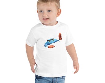 Camiseta infantil con estampado de cangrejo • Camiseta infantil de dibujos animados de animales marinos, top con estampado veraniego para la playa