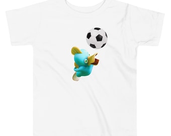 Camiseta infantil con estampado de pájaro futbolista • Camiseta infantil con divertido personaje de dibujos animados