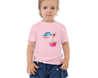Camiseta de cumpleaños para niños pequeños • Camiseta de algodón suave con diseño de cupcake de cangrejo ninja