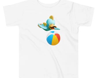 Camiseta infantil con diseño de patito y pelota de playa • Camiseta veraniega de dibujos animados divertida