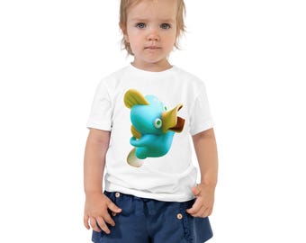 Camiseta infantil sensorialmente amigable • Camiseta suave de algodón con diseño de pez y pato