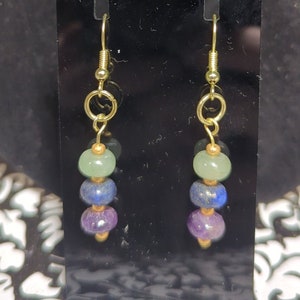 Aventurine, Lapis Lazuli, & Amythest Dangle Earrings
