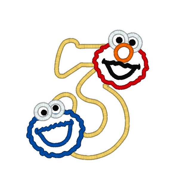cookie elmo birthday number 3 digital embroidery applique etsy