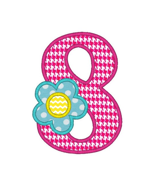 Flower number eight birthday machine embroidery digital etsy Flower number eight birthday machine embroidery digital etsy
