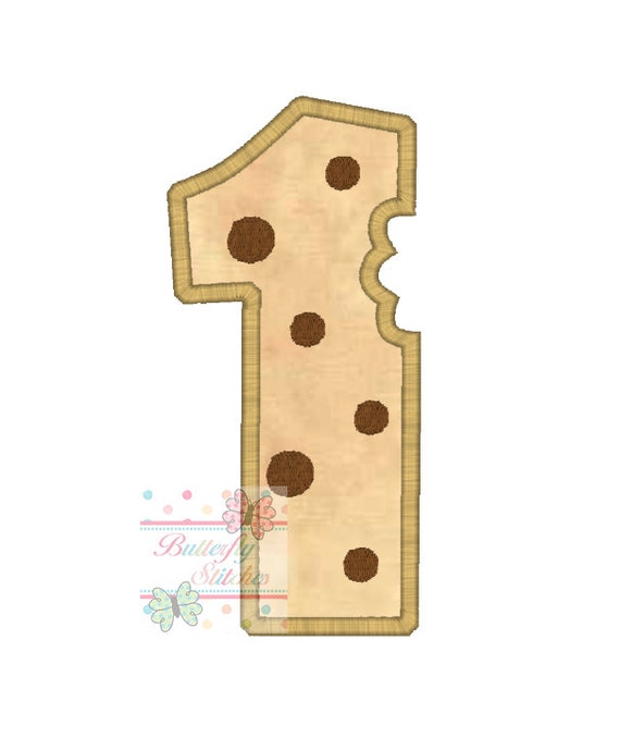 Items similar to Number One Cookie with bite Digital Machine Embroidery