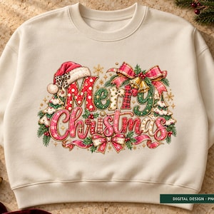 Frohe Weihnachten PNG, Rot-Rosa Patchwork-Schleife und Baum-Shirt-Design