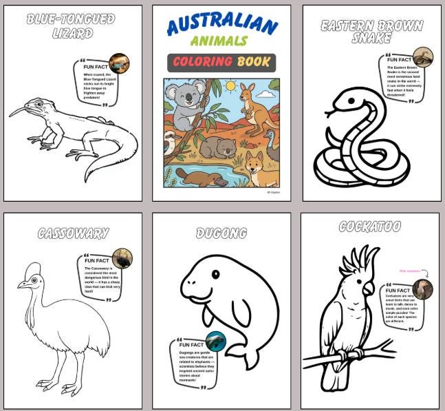 Australian Animals Coloring Book for Kids [digital] | 20 Pages | Fun ...