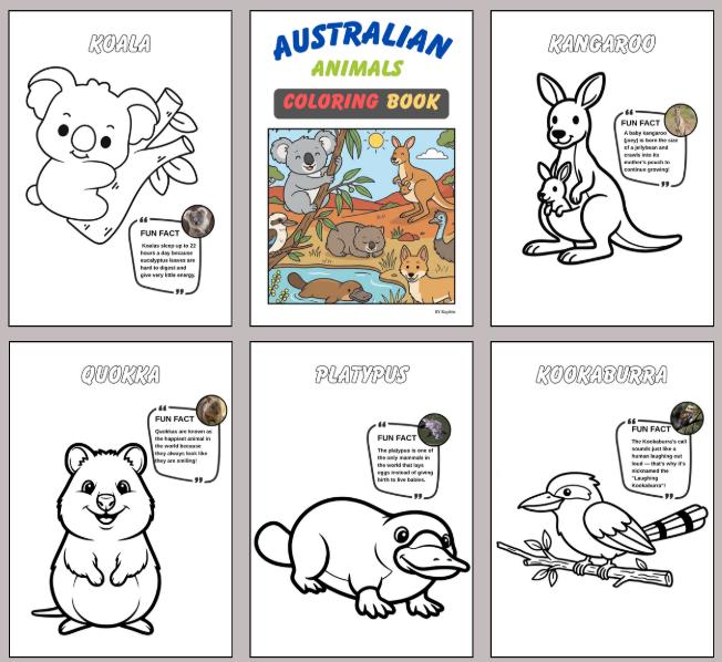 Australian Animals Coloring Book for Kids [digital] | 20 Pages | Fun ...