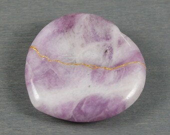 Kintsugi repaired lepidolite heart worry stone