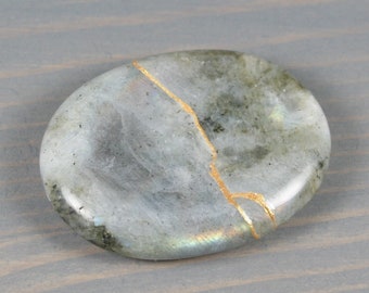 Kintsugi repaired labradorite worry stone or paperweight