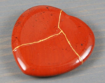 Kintsugi repaired red jasper heart worry stone