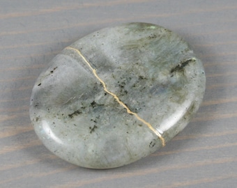 Kintsugi repaired labradorite worry stone