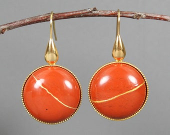 Kintsugi repaired red jasper earrings with gold plated settings and ear wires