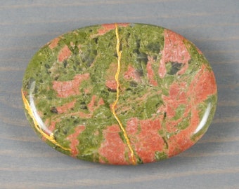 Kintsugi repaired unakite worry stone