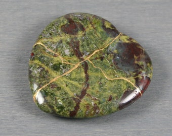 Kintsugi repaired dragon blood jasper heart worry stone