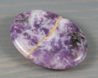 Kintsugi repaired lepidolite worry stone