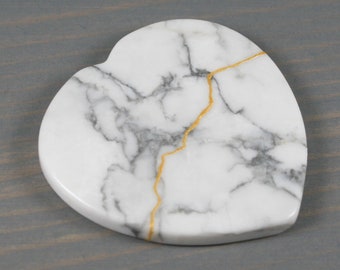 Kintsugi repaired white howlite heart paperweight