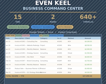 Small Business Spreadsheet Google Sheets Excel Bookkeeping Income Expense Tracker Dashboard Service Product Business Template