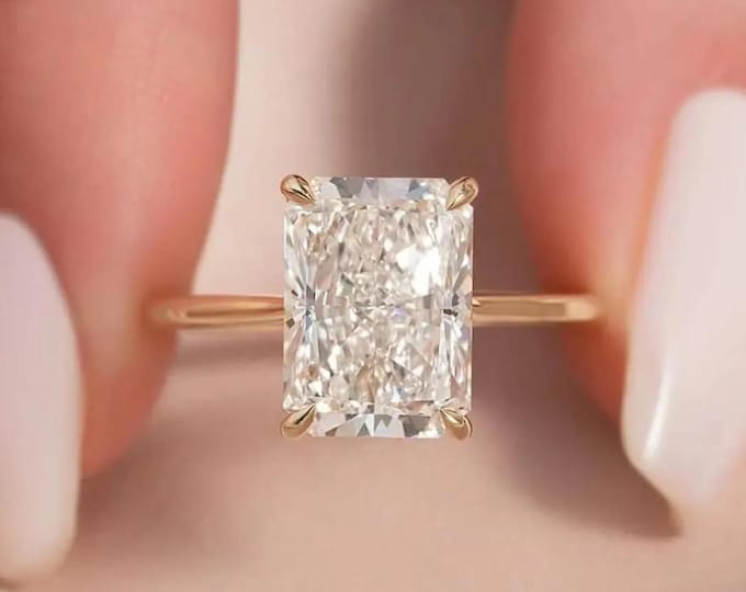Radiant Cut Moissanite Engagement Ring, 14K Gold Solitaire Bridal Ring, Promise Ring for Her, Wedding Proposal Ring, Anniversary Gift