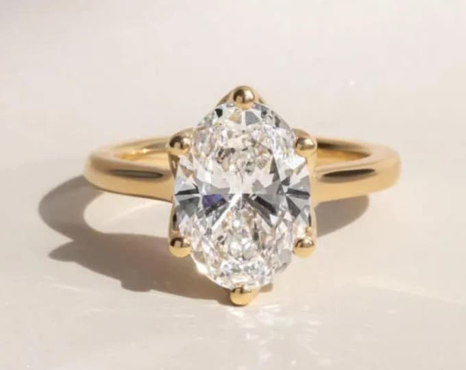 Oval Cut Moissanite Engagement Ring, 14K Solid Gold Solitaire Classic Wedding Ring, Elegant Bridal Jewelry, Anniversary Gift For Wife