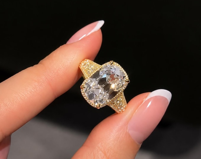 Taylor Swift Inspired 5CT Cushion Cut Moissanite Ring, 14K Gold Art Deco Engagement Ring, Vintage Style Anniversary Engraved Band