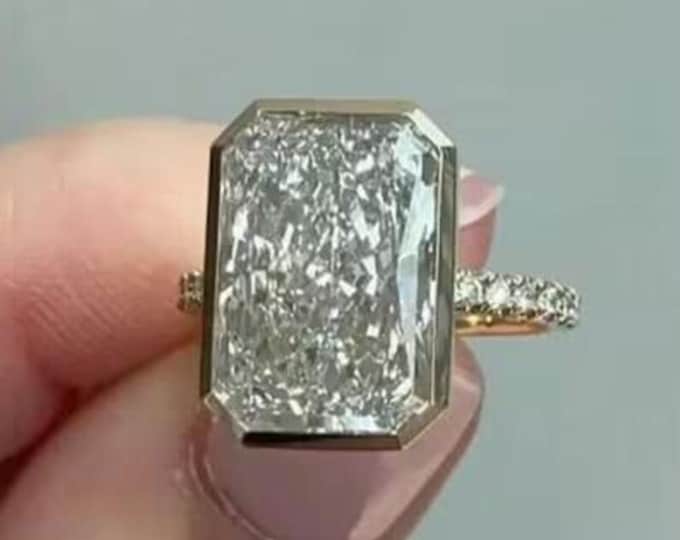 Radiant Cut Moissanite Engagement Ring, 14K Solid Gold Bezel Set Solitaire Ring, Modern Bridal Ring, Romantic Anniversary Gift