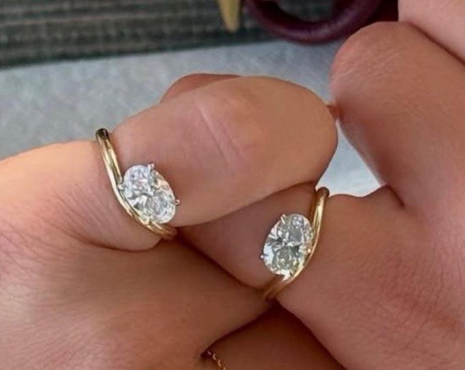 East West Set Oval Cut Moissanite Pinky Ring, 1.25CT Solitaire Engagement Ring, Minimalist Ring for Women, Pinky Promise Ring Gift For Her