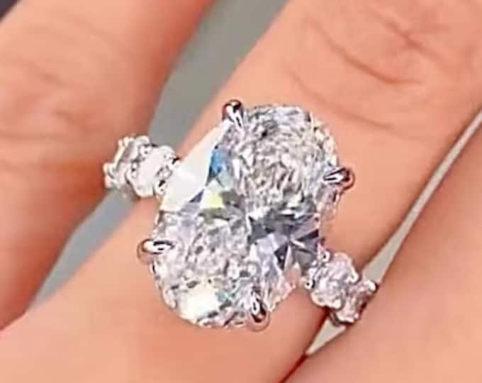 IGI Certified Lab Grown Oval Diamond Engagement Ring: Hidden Halo, Pave Band