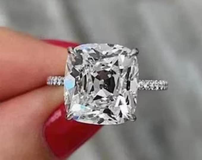 7 CT Cushion Cut Moissanite Engagement Ring, 14K Solid Gold Pave Set Band, Bridal Ring, Luxury Wedding Jewelry, Gift for Her