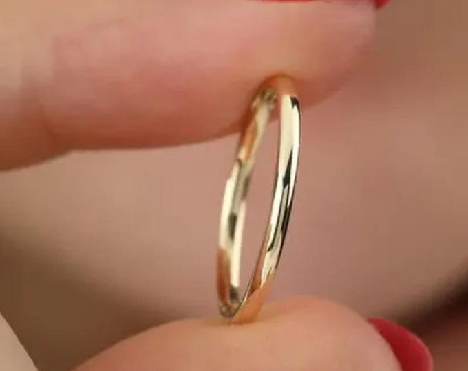 14K Solid Yellow Gold Simple Wedding Band, Thin Dainty Band, Minimalist Matching Stackable Engagement Ring, Bridal Jewelry For Women