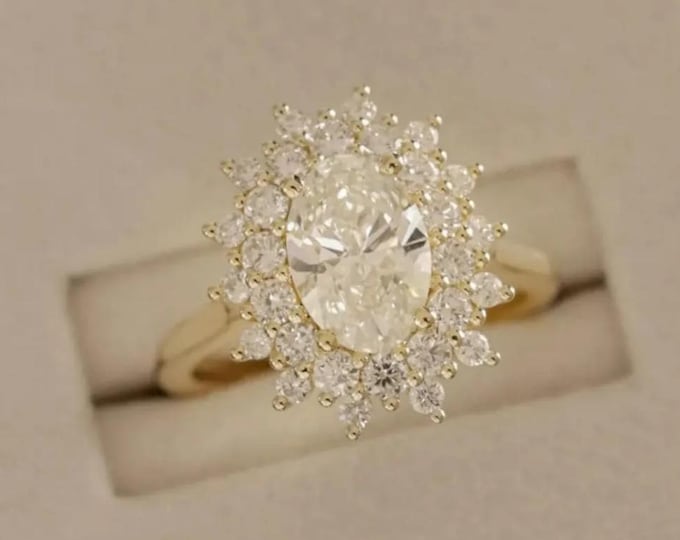 Art Deco Oval Cut Moissanite Solitaire Engagement Ring, 14K Solid Gold Statement Ring, Elegant Promise Ring For Her, Unique Bridal Jewelry