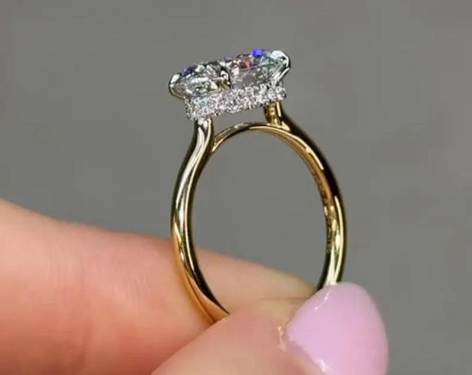 East West Oval Cut Moissanite Engagement Ring, 14K Solid Gold Two Tone Wedding Ring For Her Proposal Anniversary Gift