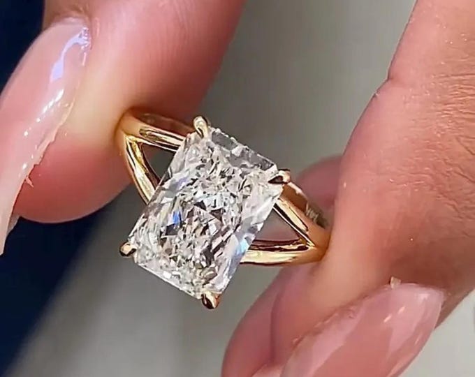 Radiant Cut Lab Grown Diamond Solitaire Engagement Ring, 14K Yellow Gold Split Shank Wedding Ring, IGI Certified Proposal Ring For Her